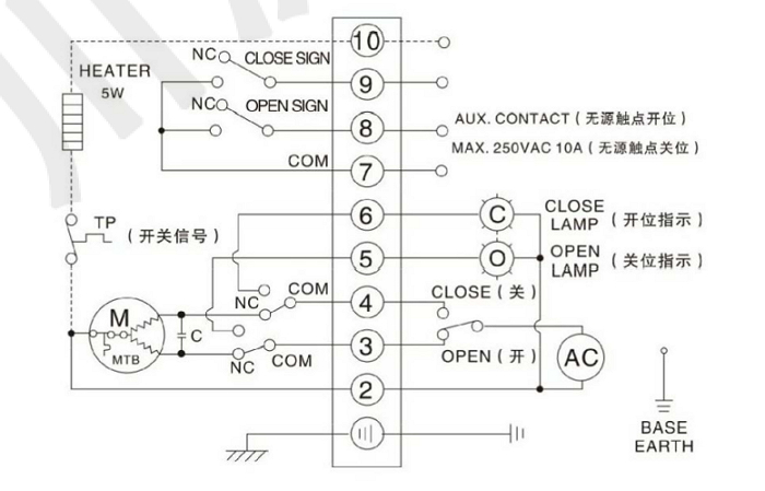 電動蝶閥開關(guān)型接線圖